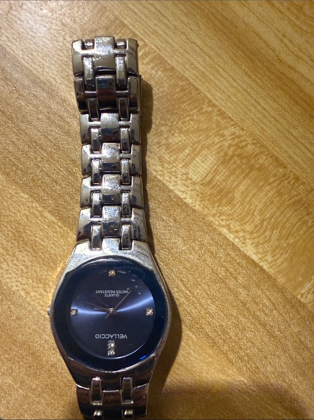 Mens Silver Stainless Steel Watch With Blue Dial